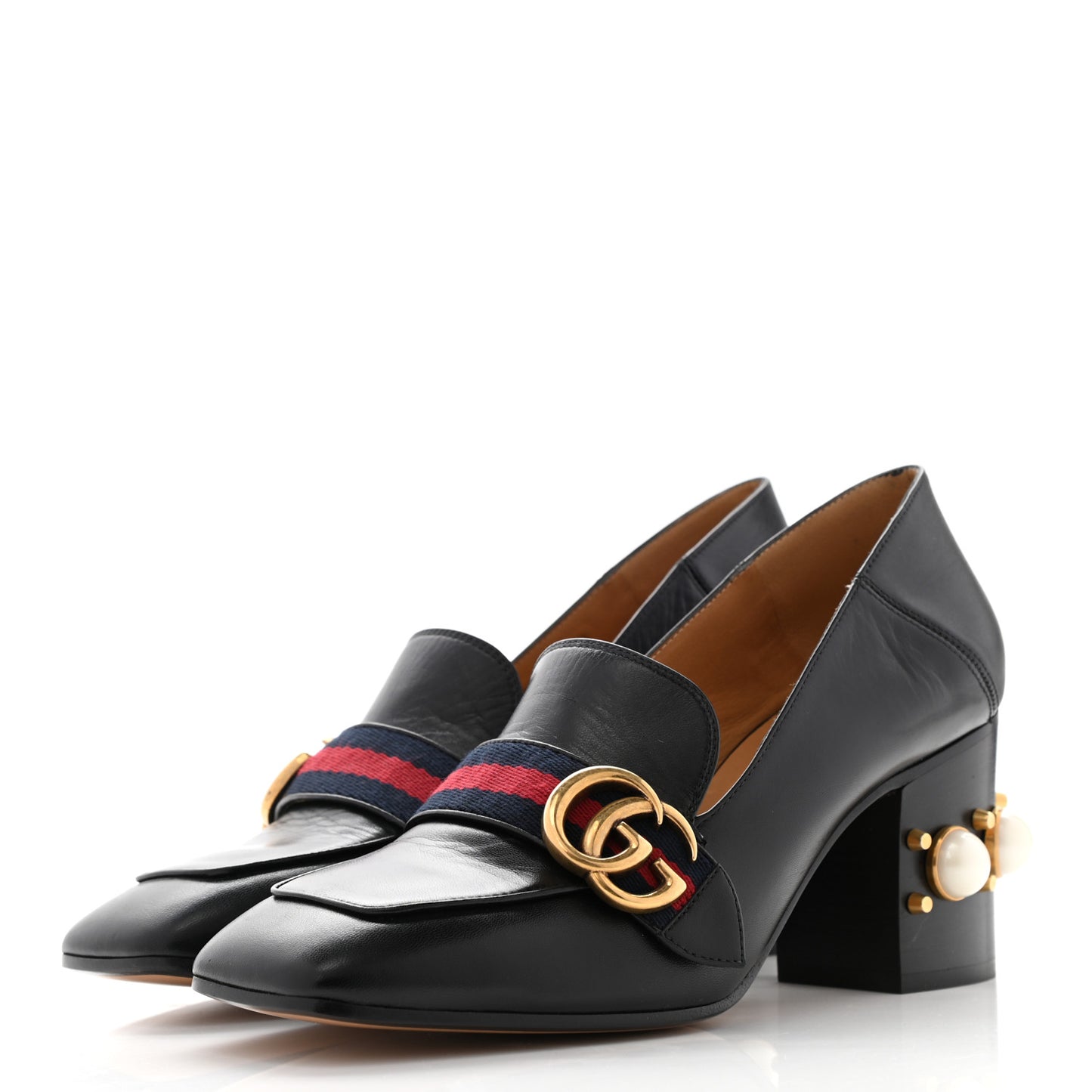 Malaga Kid Web Pearl Embellished Peyton 75mm Loafer Pumps 38.5 Black