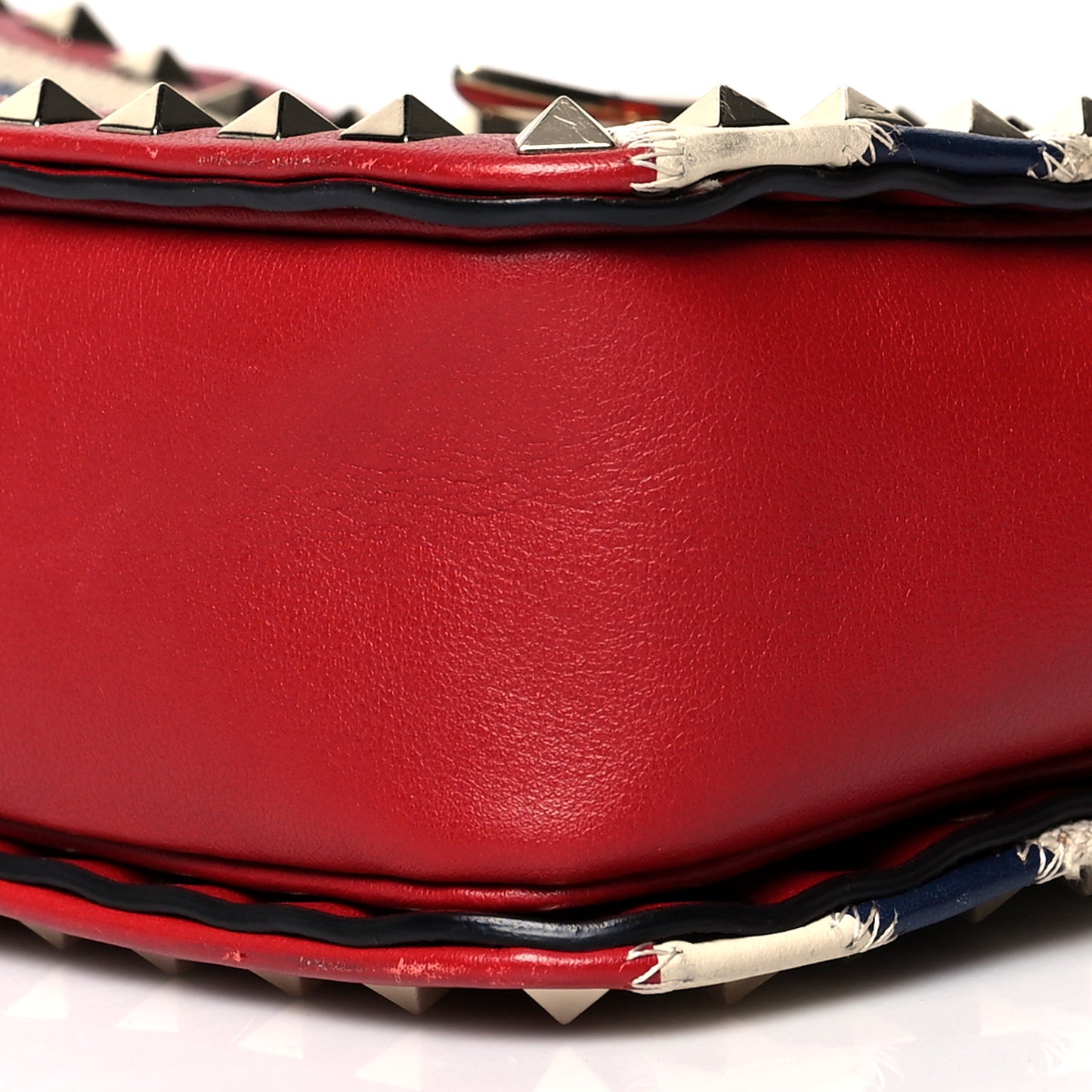 Calfskin Canvas Zig Zag Print Rockstud Flip Lock Camera Crossbody Bag Red Blue