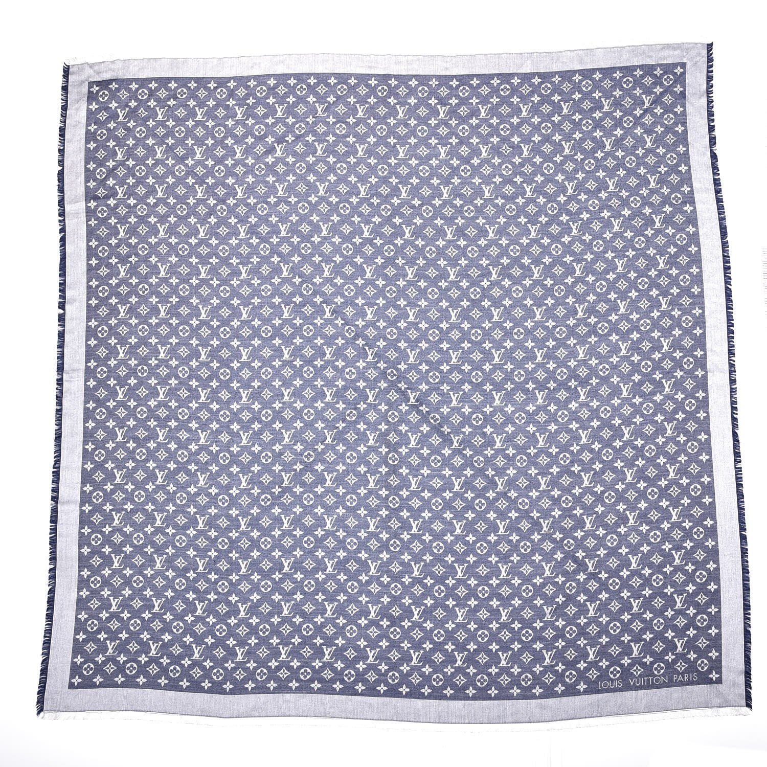 Louis Vuitton Wool Silk Monogram Denim Shawl Blue 1 of 4