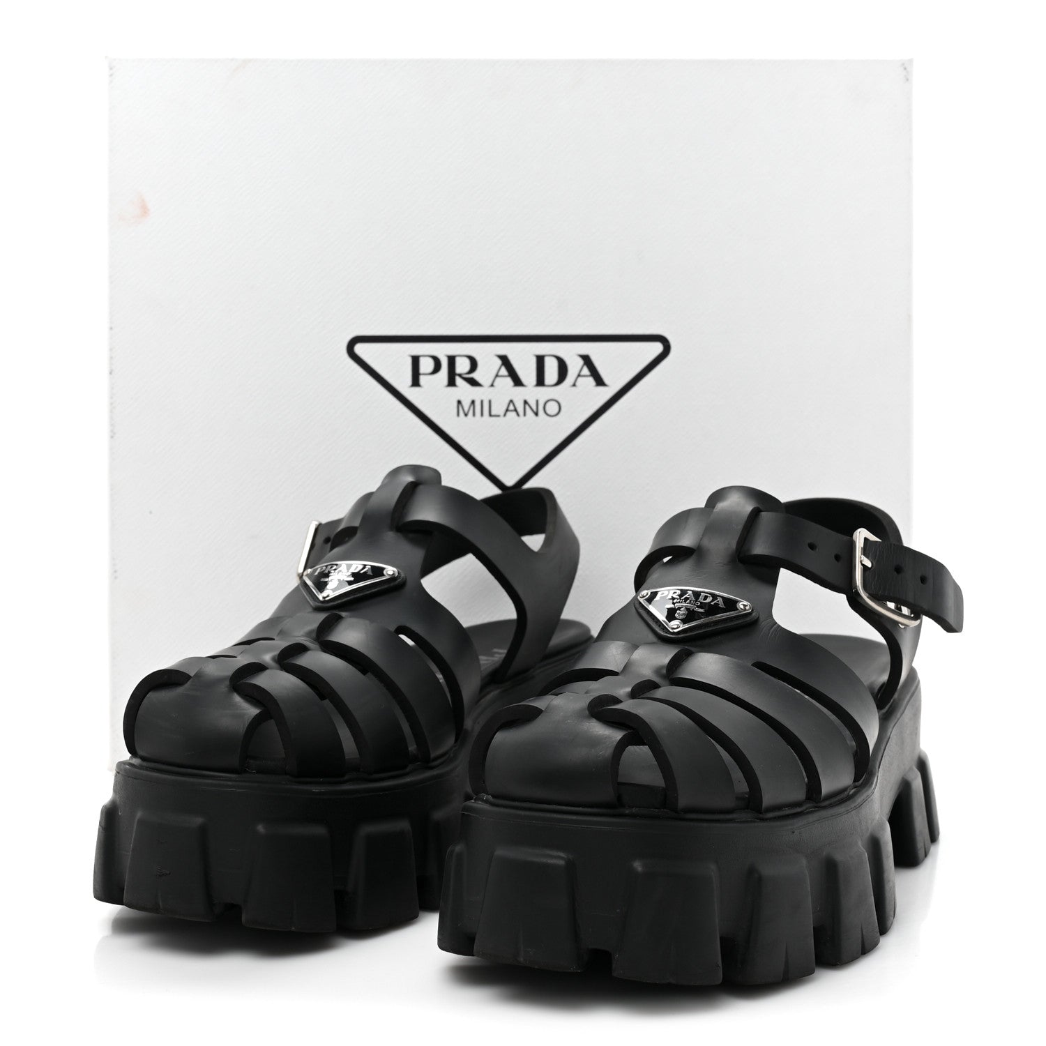 Prada Foam Rubber Triangle Logo Monolith 55mm Cage Sandals 38 Black 13 of 13