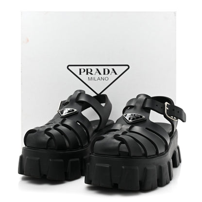 Prada Foam Rubber Triangle Logo Monolith 55mm Cage Sandals 38 Black 13 of 13