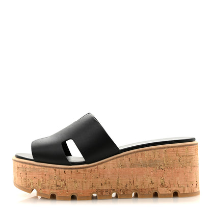 Hermes Calfskin Cork Eze 30 Sandals 39 Black 1 of 10