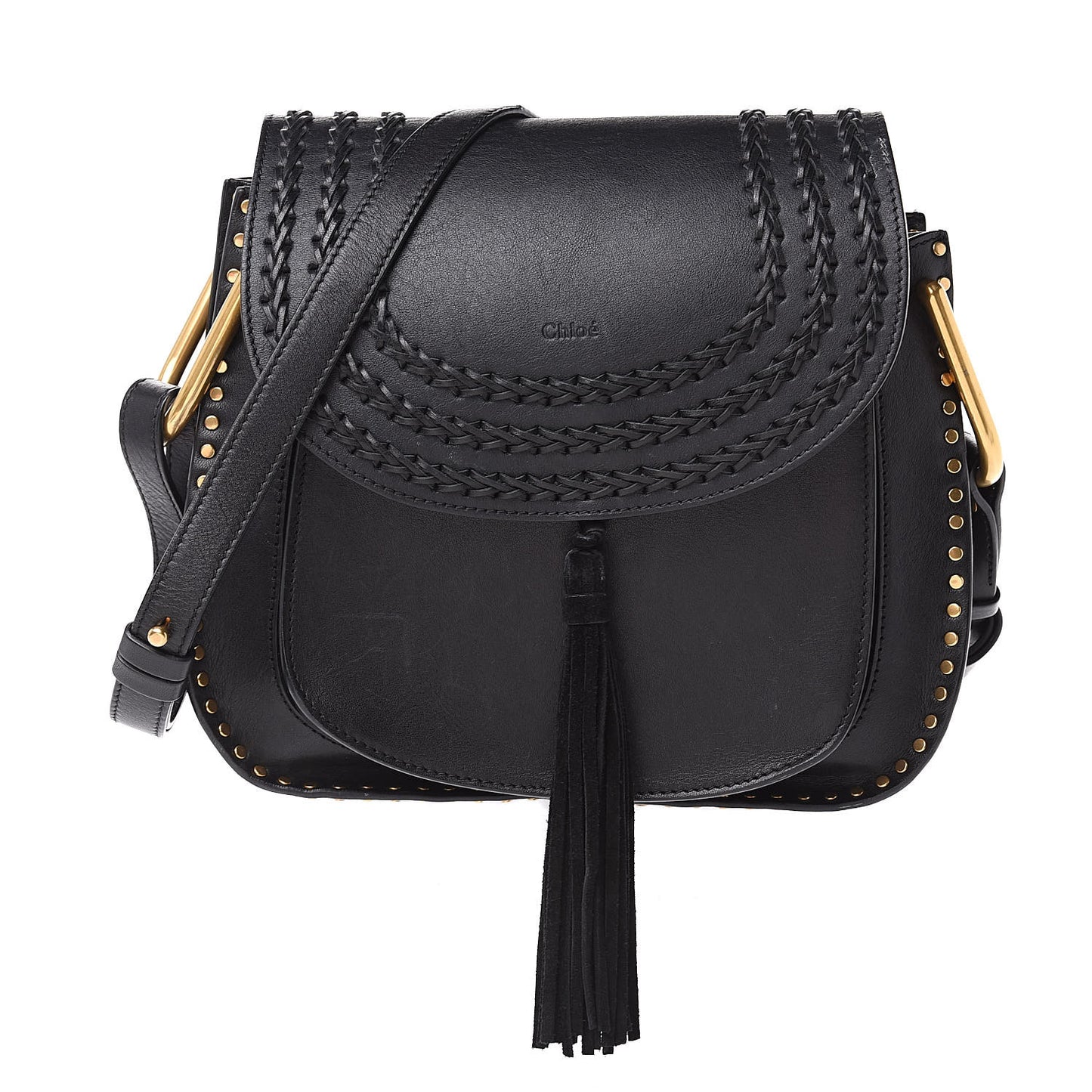 Calfskin Braided Medium Hudson Shoulder Bag Black
