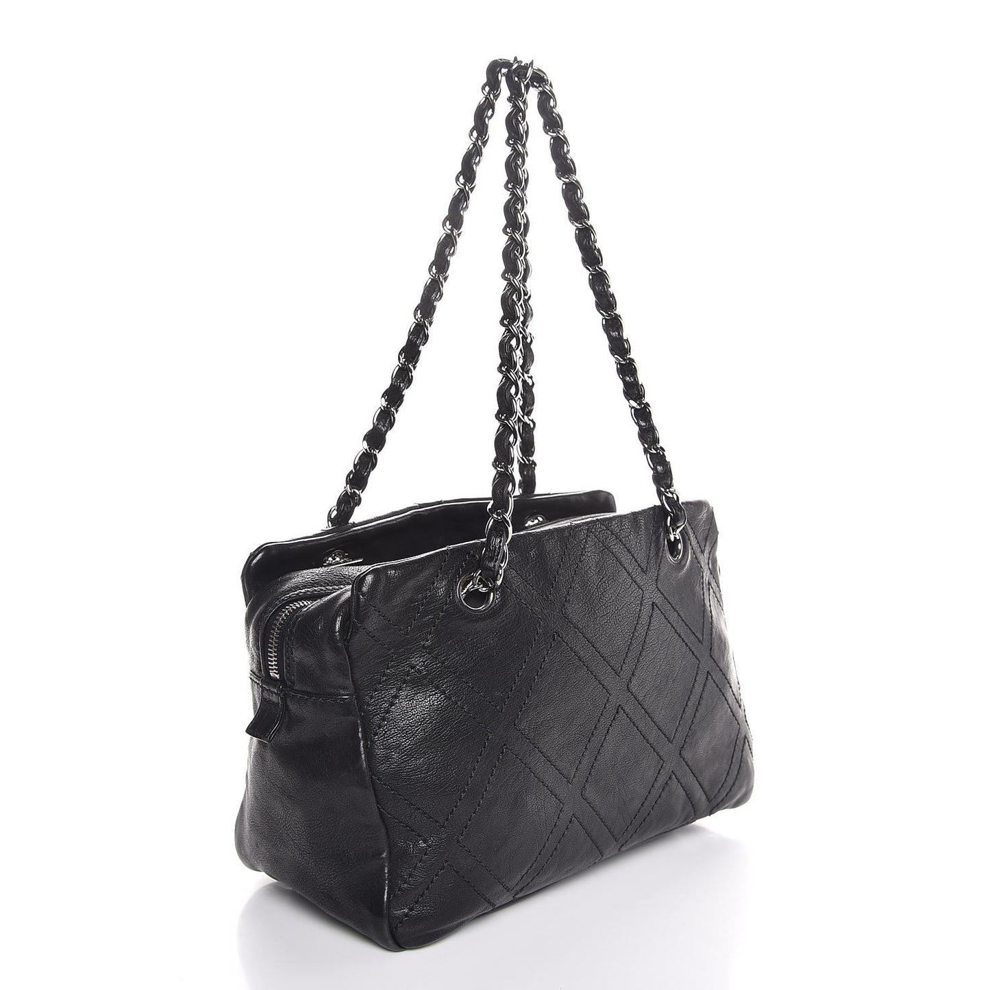 Calfskin Small Diamond Stitch Tote Black