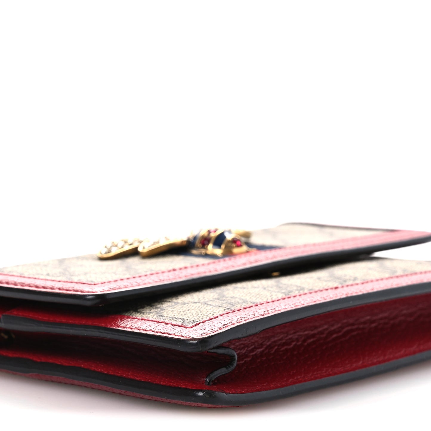 GG Supreme Monogram Web Queen Margaret Chain Wallet Red