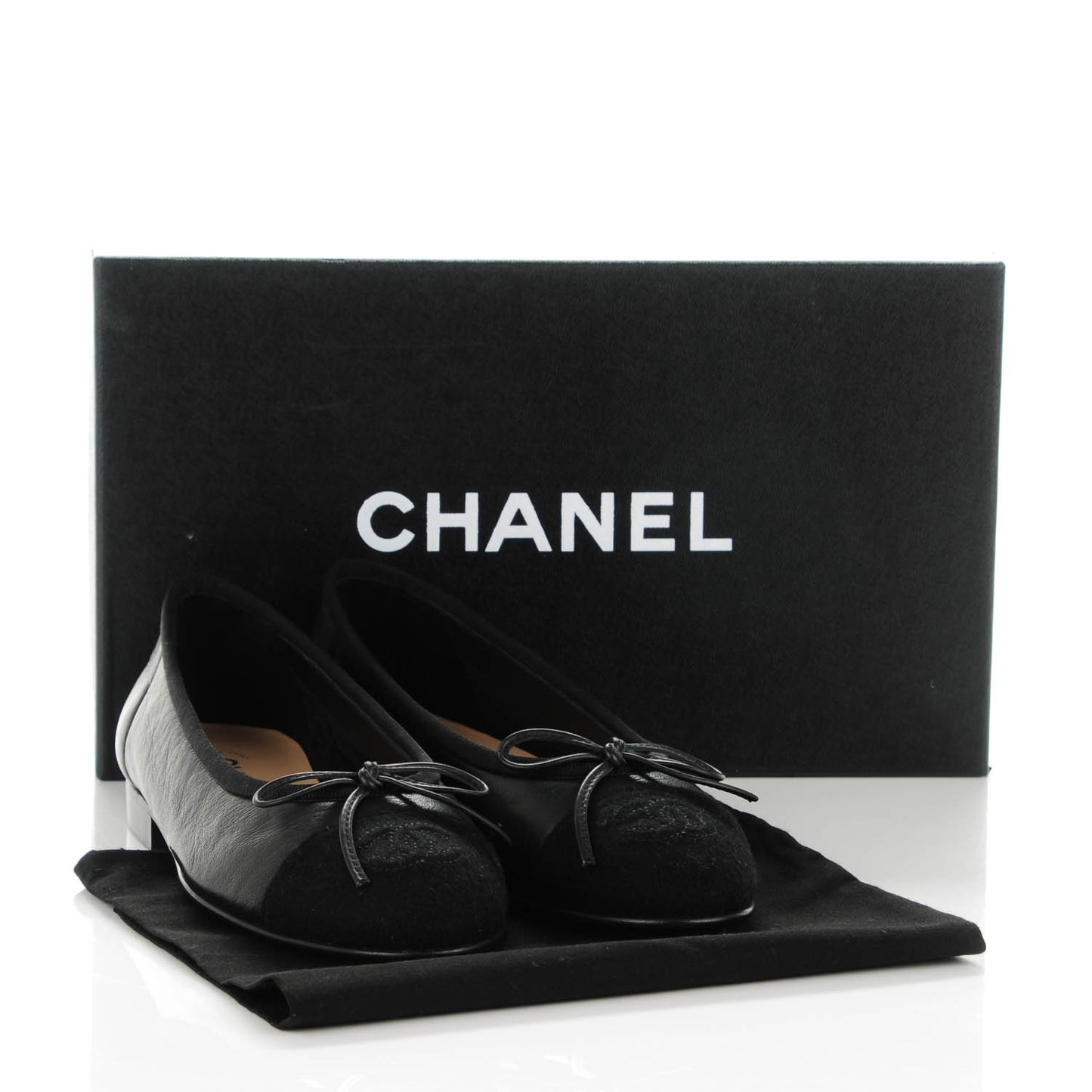 Lambskin Felt CC Cap Toe Ballerina Flats 35 Black