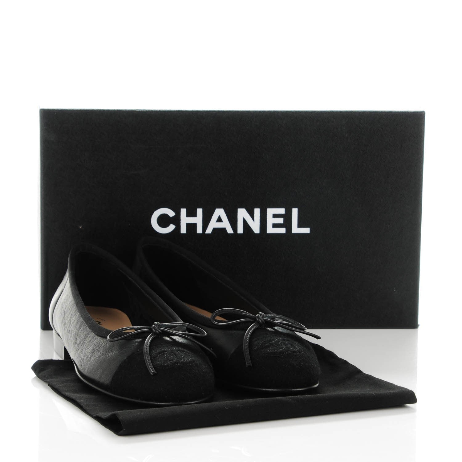 Chanel Lambskin Felt CC Cap Toe Ballerina Flats 35 Black 8 of 8