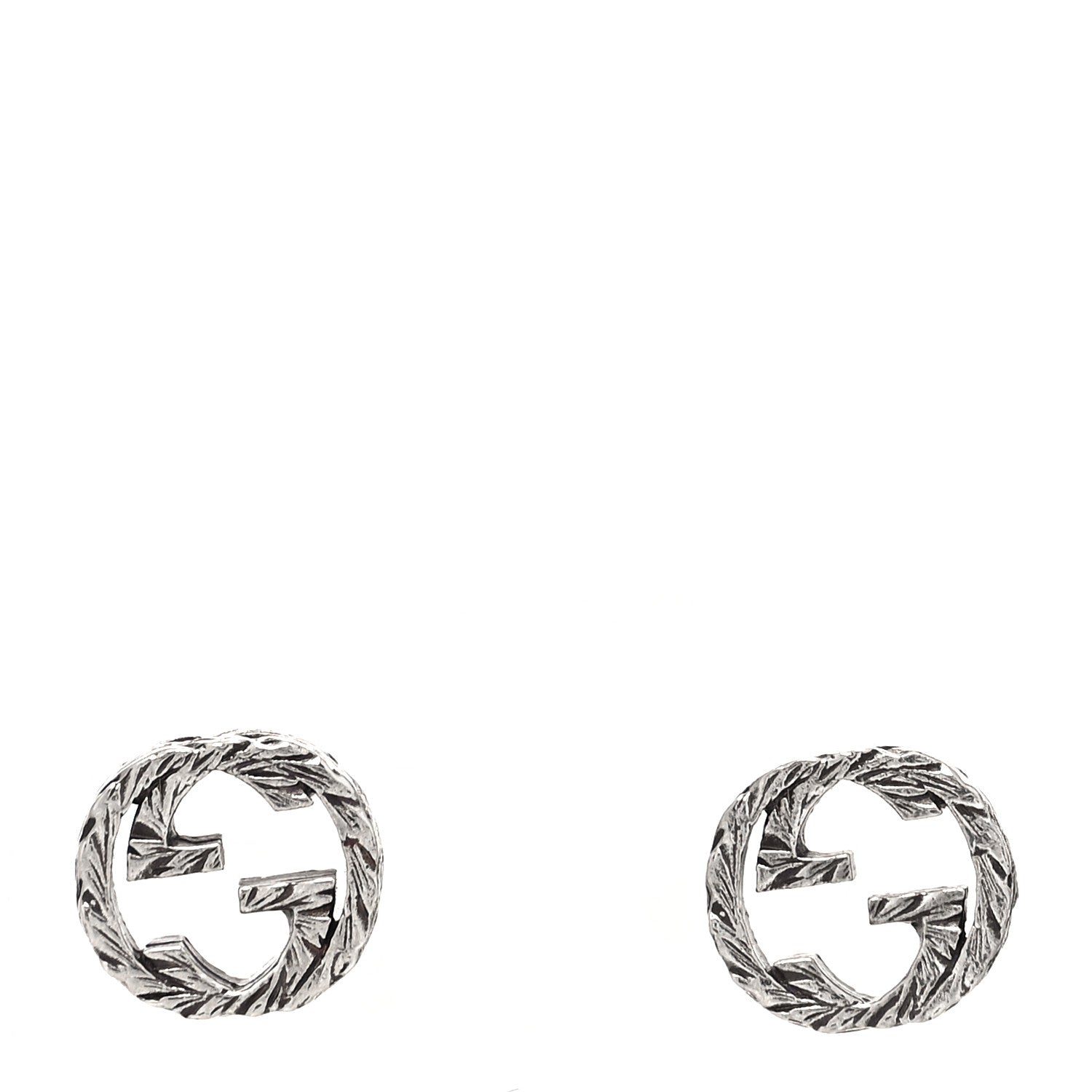 Gucci Sterling Silver Textured Interlocking G Stud Earrings 1 of 7