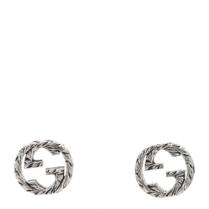 Gucci Sterling Silver Textured Interlocking G Stud Earrings 1 of 7