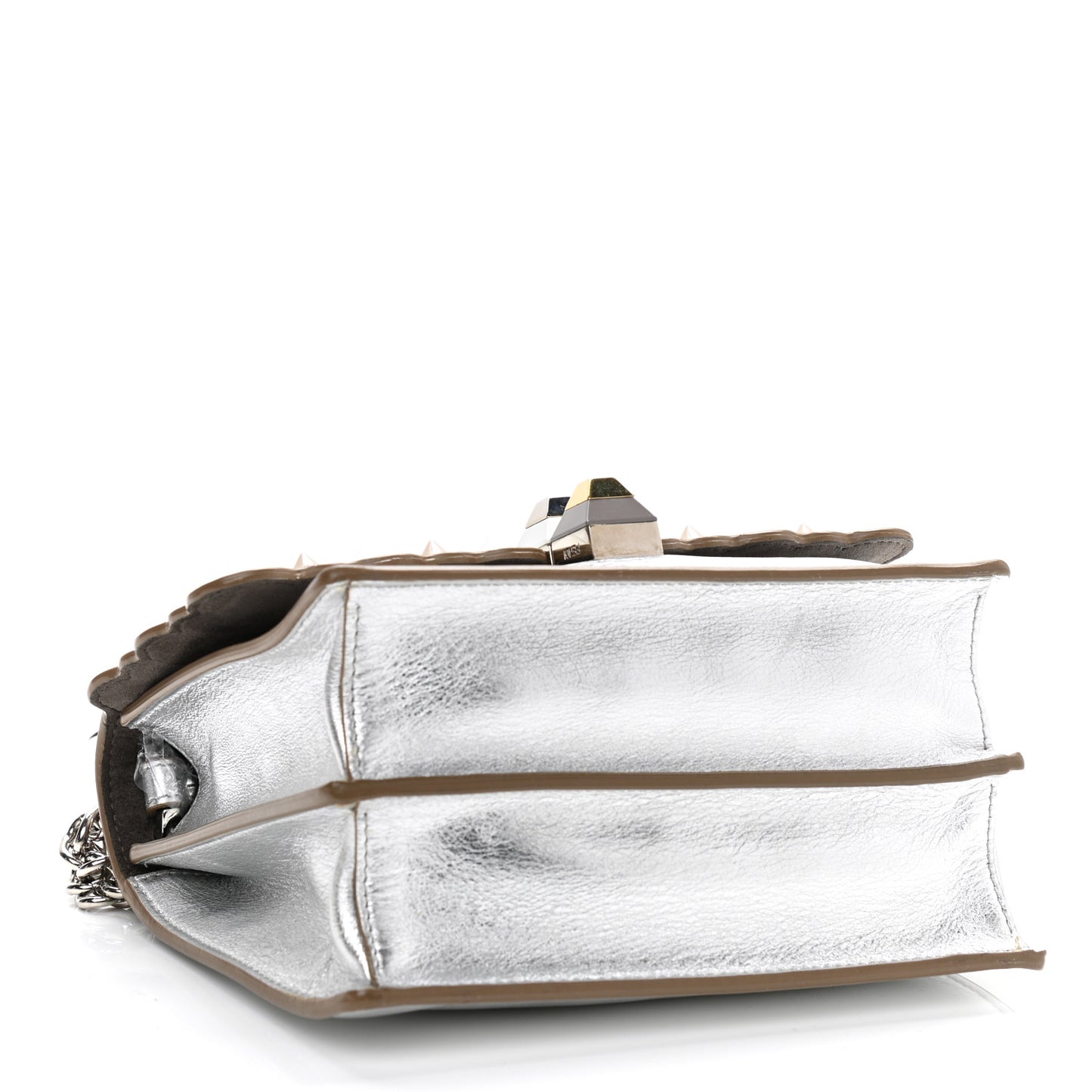 Vitello Catalan Mirror Scalloped Multi Studded Small Kan I Shoulder Bag Argento