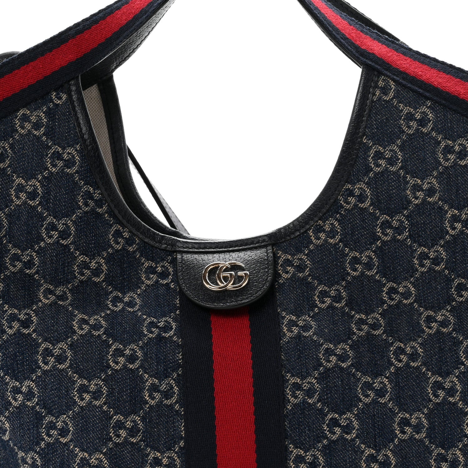Gucci Denim GG Monogram Web Small Giglio Tote Blue White 8 of 11