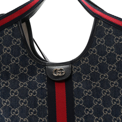 Gucci Denim GG Monogram Web Small Giglio Tote Blue White 8 of 11