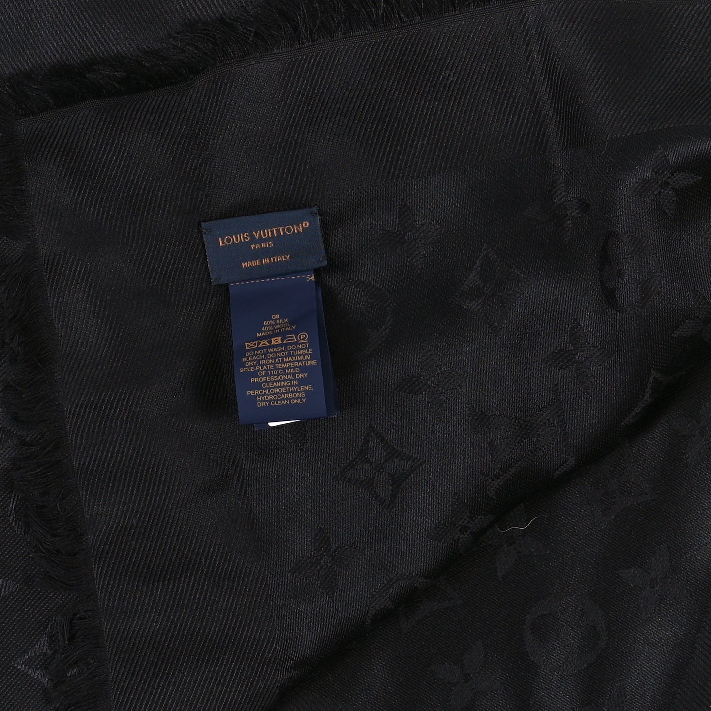 Silk Wool Monogram Shawl Black
