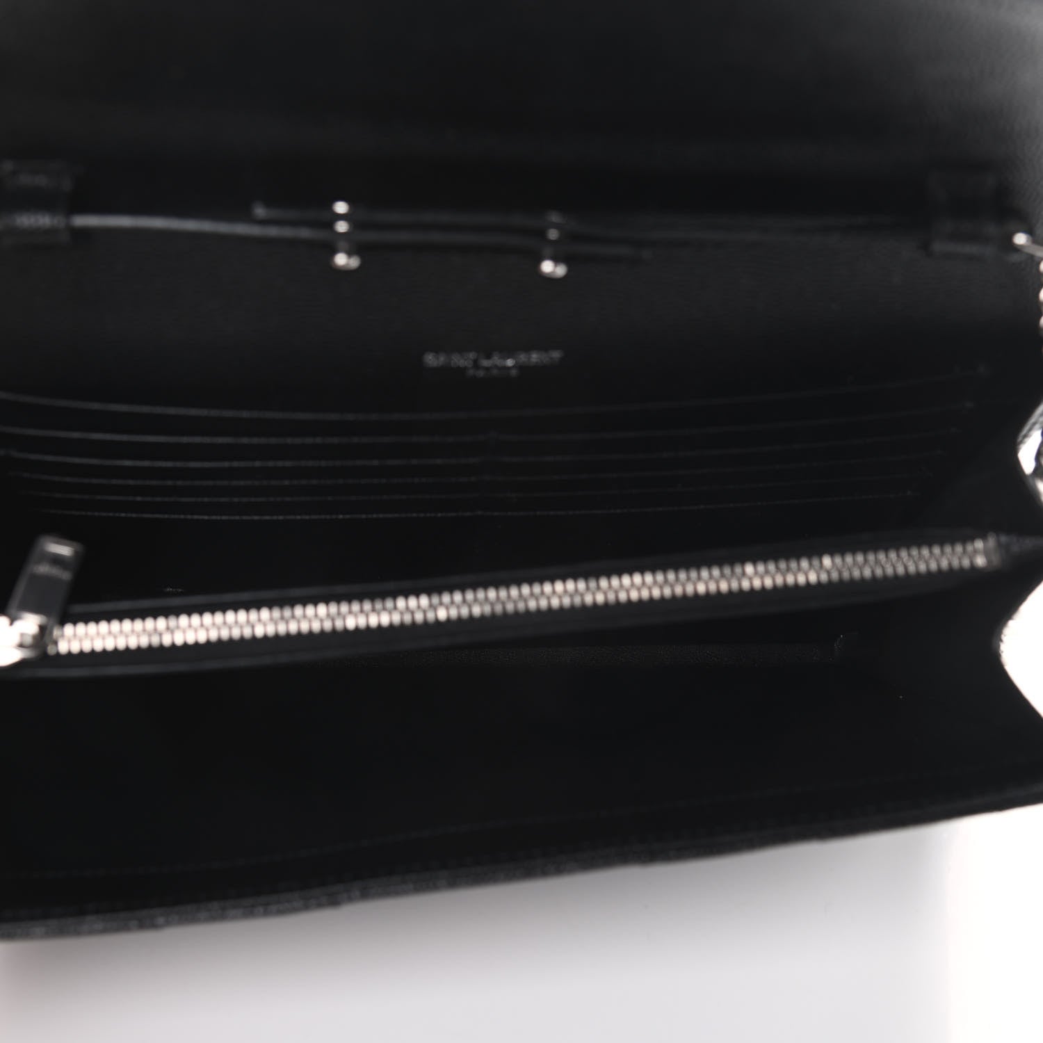 Saint Laurent Grain De Poudre Matelasse Chevron Monogram Chain Wallet Black 5 of 9