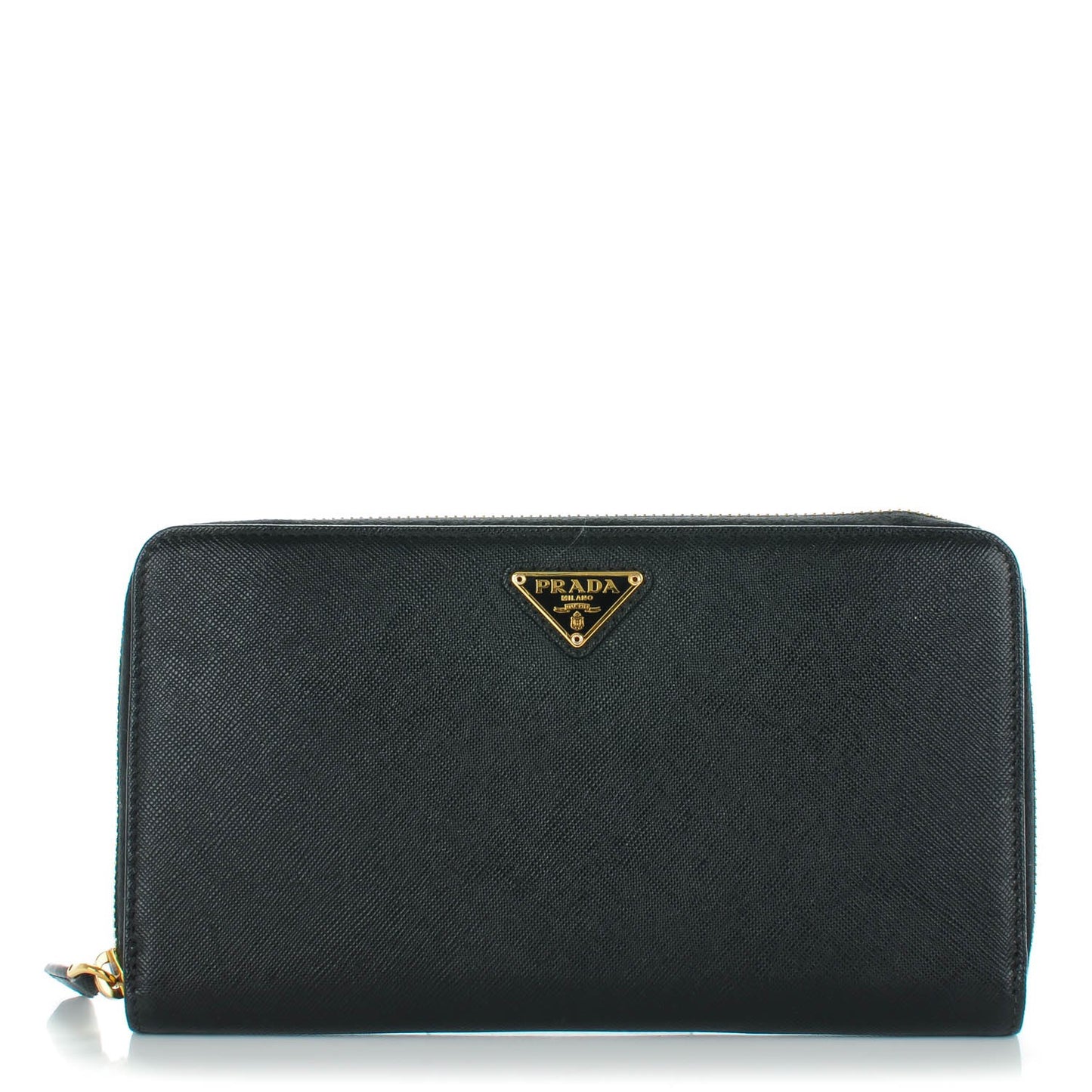 Saffiano Triangle Large Zip Around Travel Wallet Nero Black