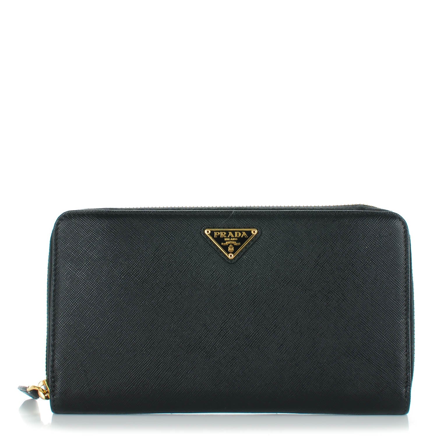 Prada Saffiano Triangle Large Zip Around Travel Wallet Nero Black 1 of 8