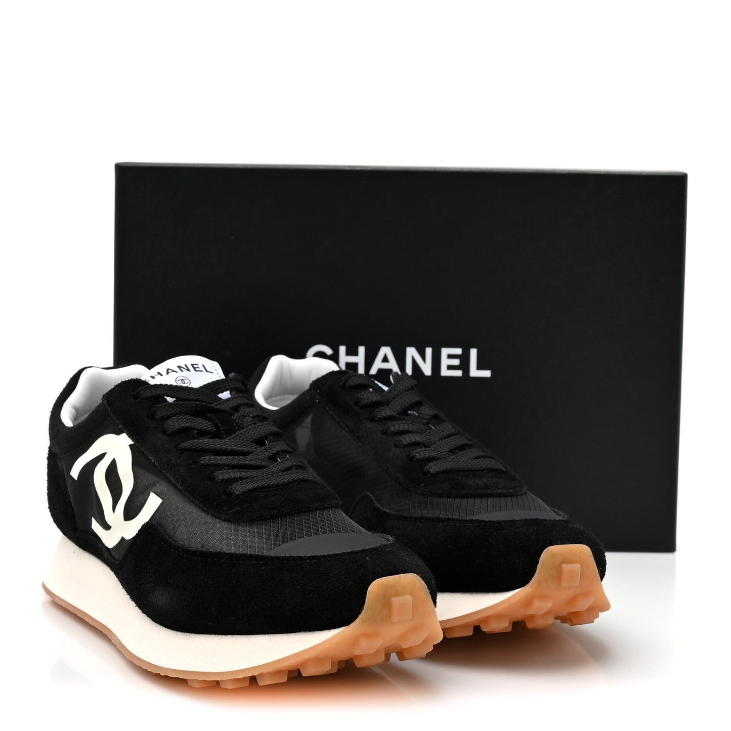Mesh Suede Calfskin Womens Logo Sneakers 38.5 Black White