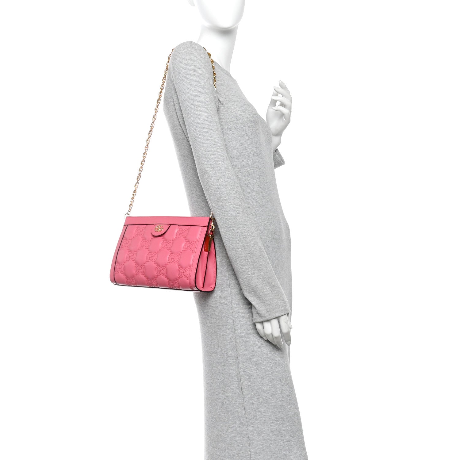 Gucci Calfskin GG Matelasse Small Slim Chain Shoulder Bag Rhodamine Pink Natural Rhodamine Pink Natural 2 of 10