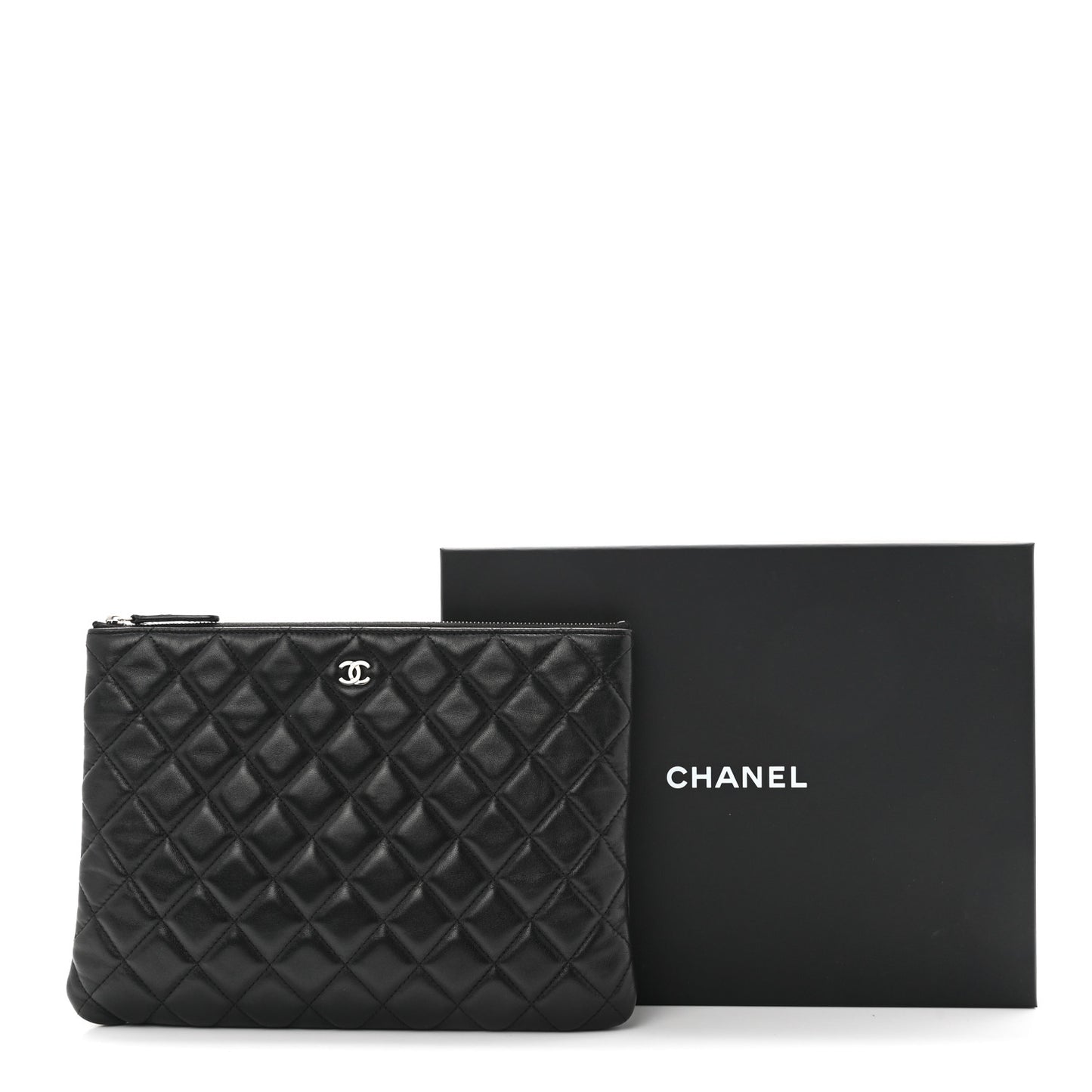 Lambskin Quilted Medium Cosmetic Case Black