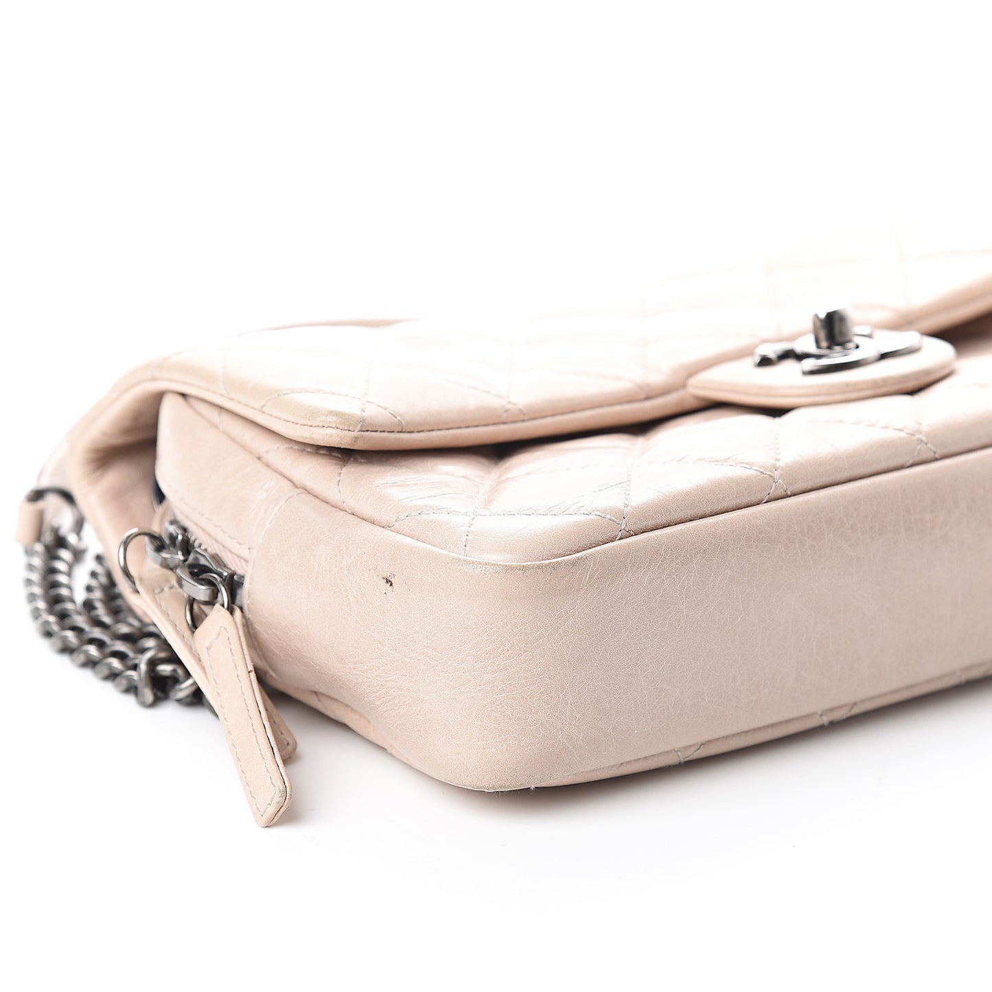 Glazed Calfskin Quilted Medium Duo Flap Beige