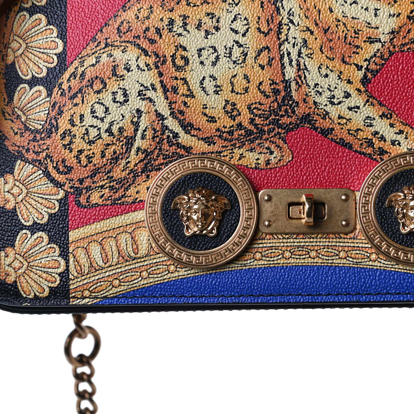 Calfskin Leopard Baroque Print Medium Icon Chain Bag Black Multicolor
