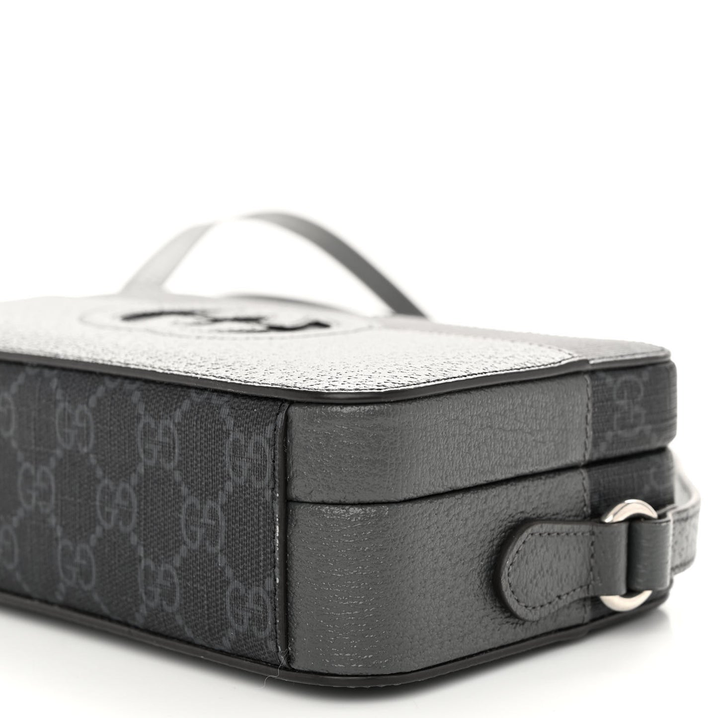 GG Supreme Monogram Textured Dollar Calfskin Mini New Basket Shoulder Bag Black Grey