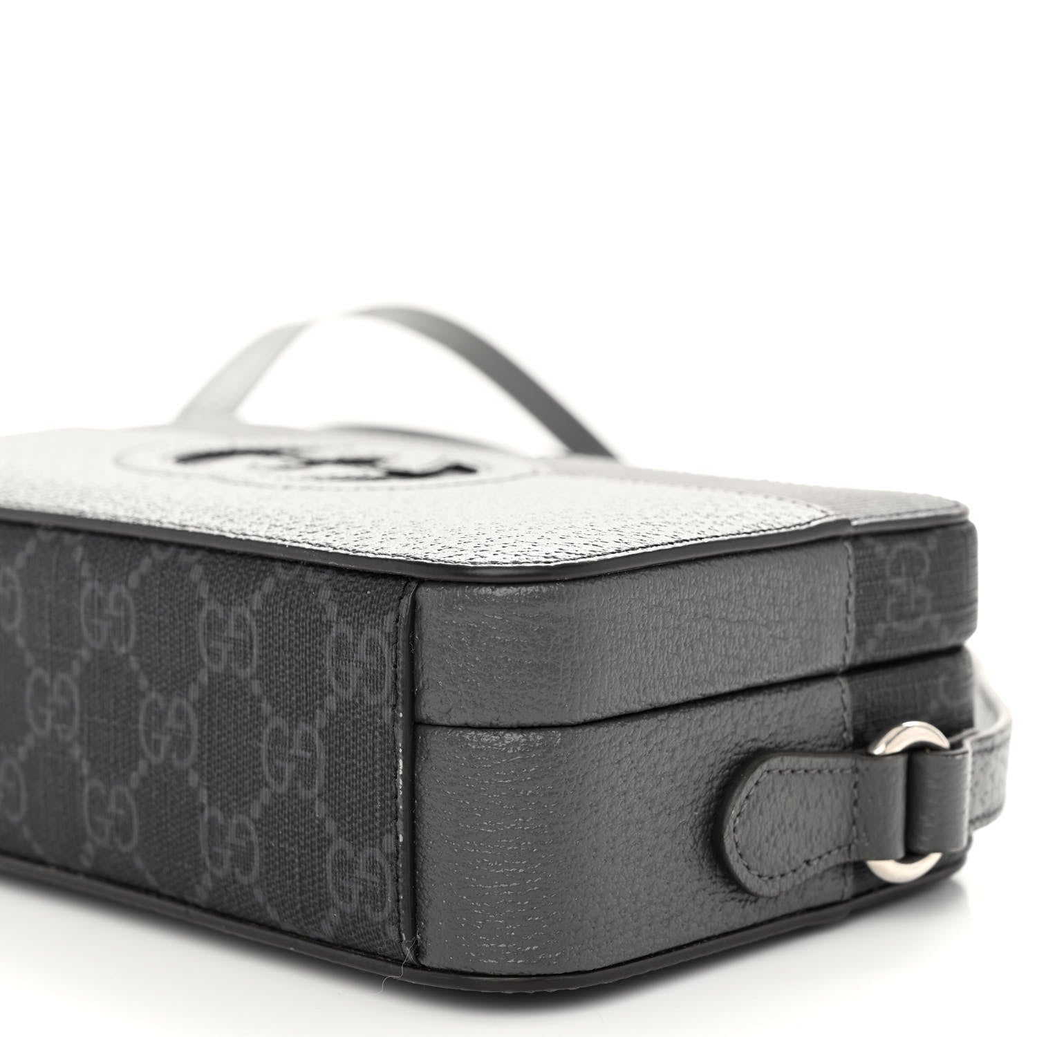 Gucci GG Supreme Monogram Textured Dollar Calfskin Mini New Basket Shoulder Bag Black Grey 9 of 9