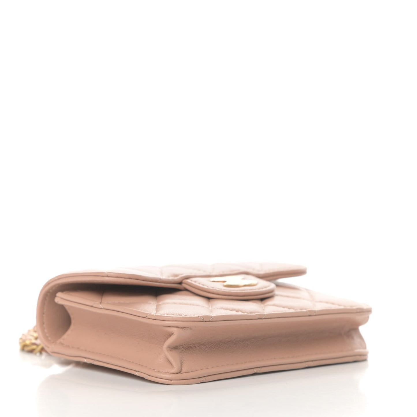 Lambskin Quilted Top Handle Flap Coin Purse With Chain Beige