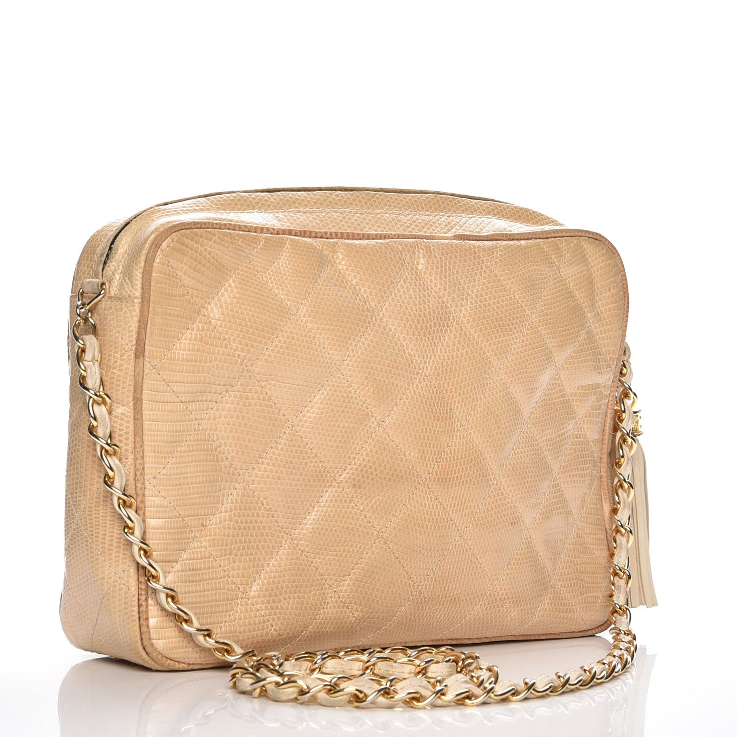 Chanel Lizard Quilted Tassel Camera Case Beige 3 of 12