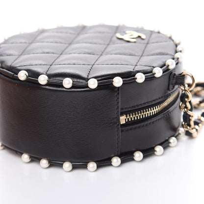 Chanel Calfskin Quilted Pearl Round Clutch With Chain Black 9 of 10