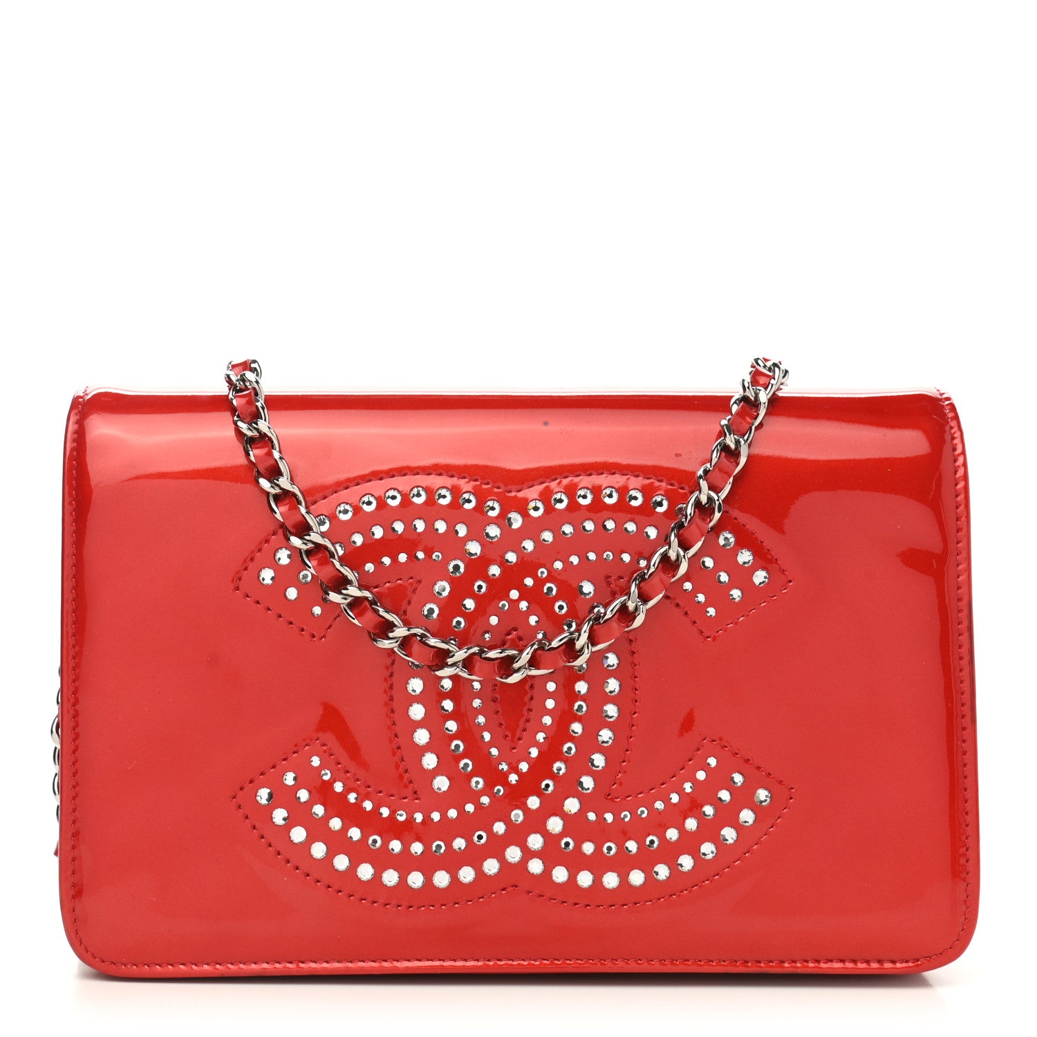 Chanel Patent Strass Wallet On Chain WOC Red 1 of 15