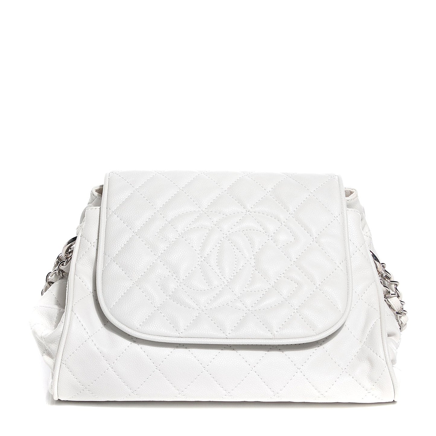Caviar Quilted Timeless Accordion Flap White