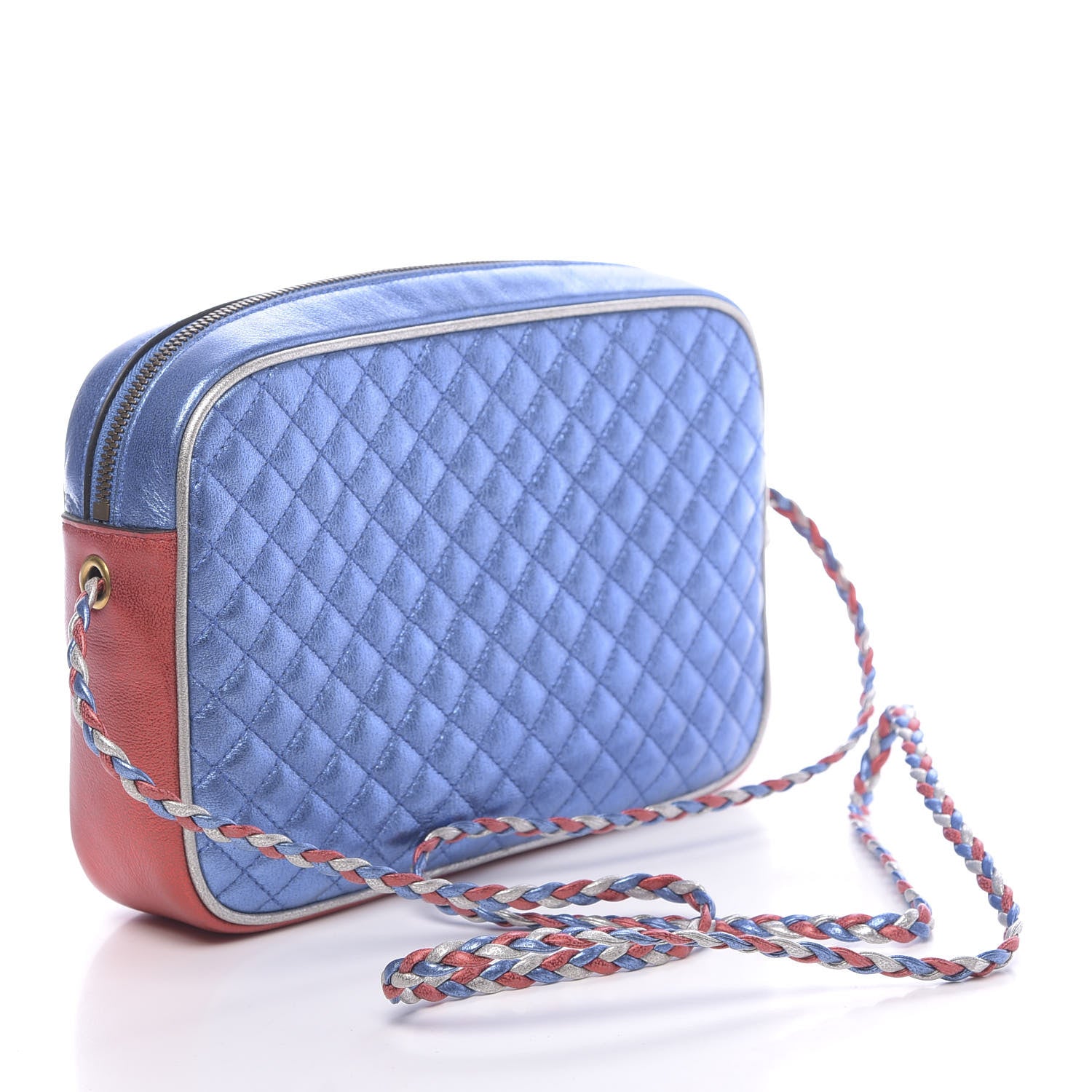 Gucci Laminated Nappa Trapuntata Small Zumi Shoulder Bag Rosso Marine Argento 3 of 10