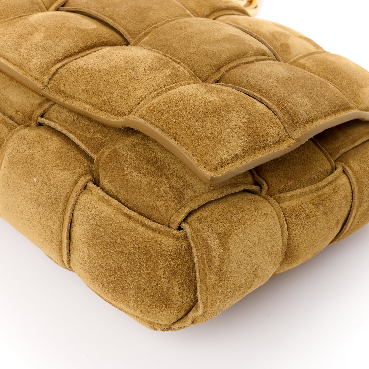 Suede Maxi Intrecciato Padded Chain Cassette Crossbody Bag Taupe