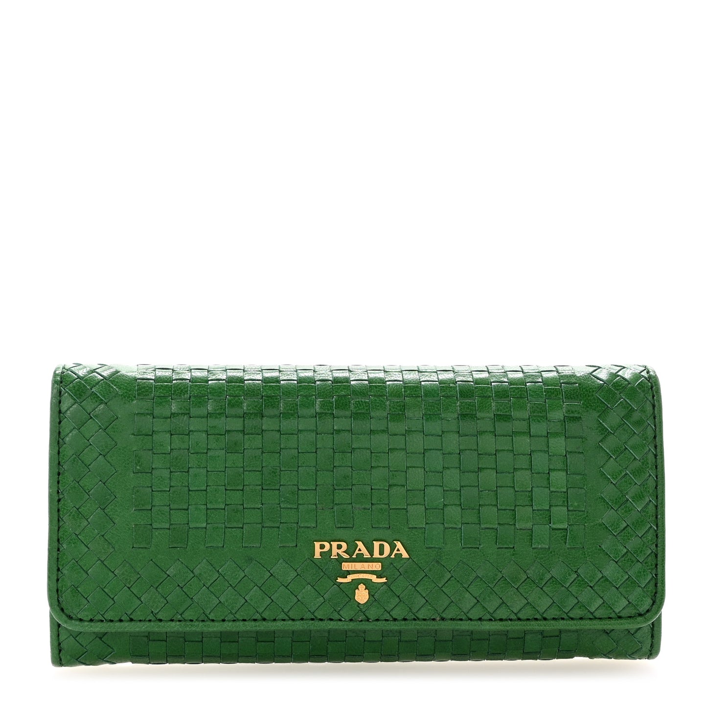 Goatskin Woven Continental Flap Wallet Verde