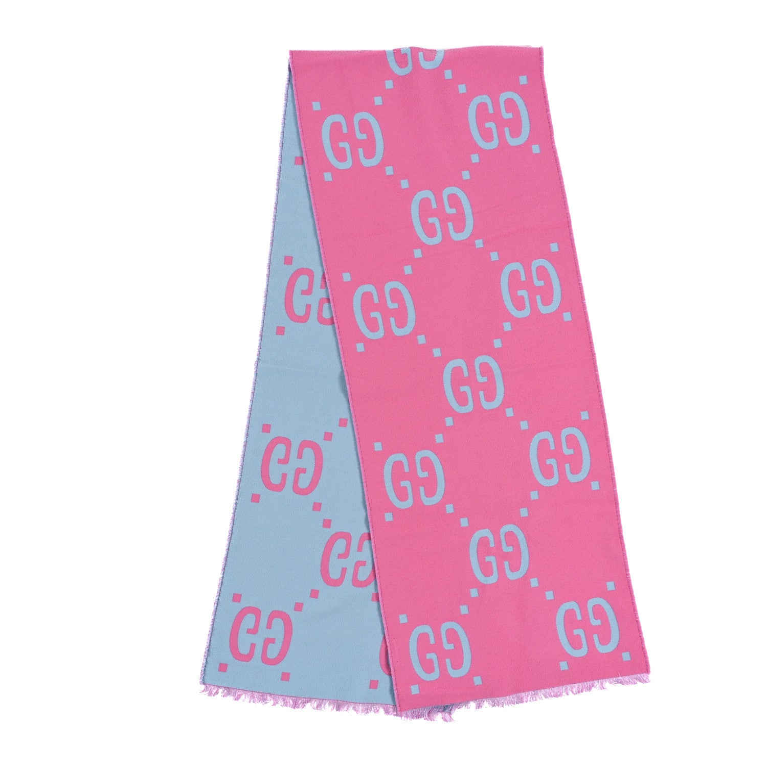Gucci Wool Silk Monogram Jumbo GG Freedom Scarf Roseate Sky Blue 2 of 3