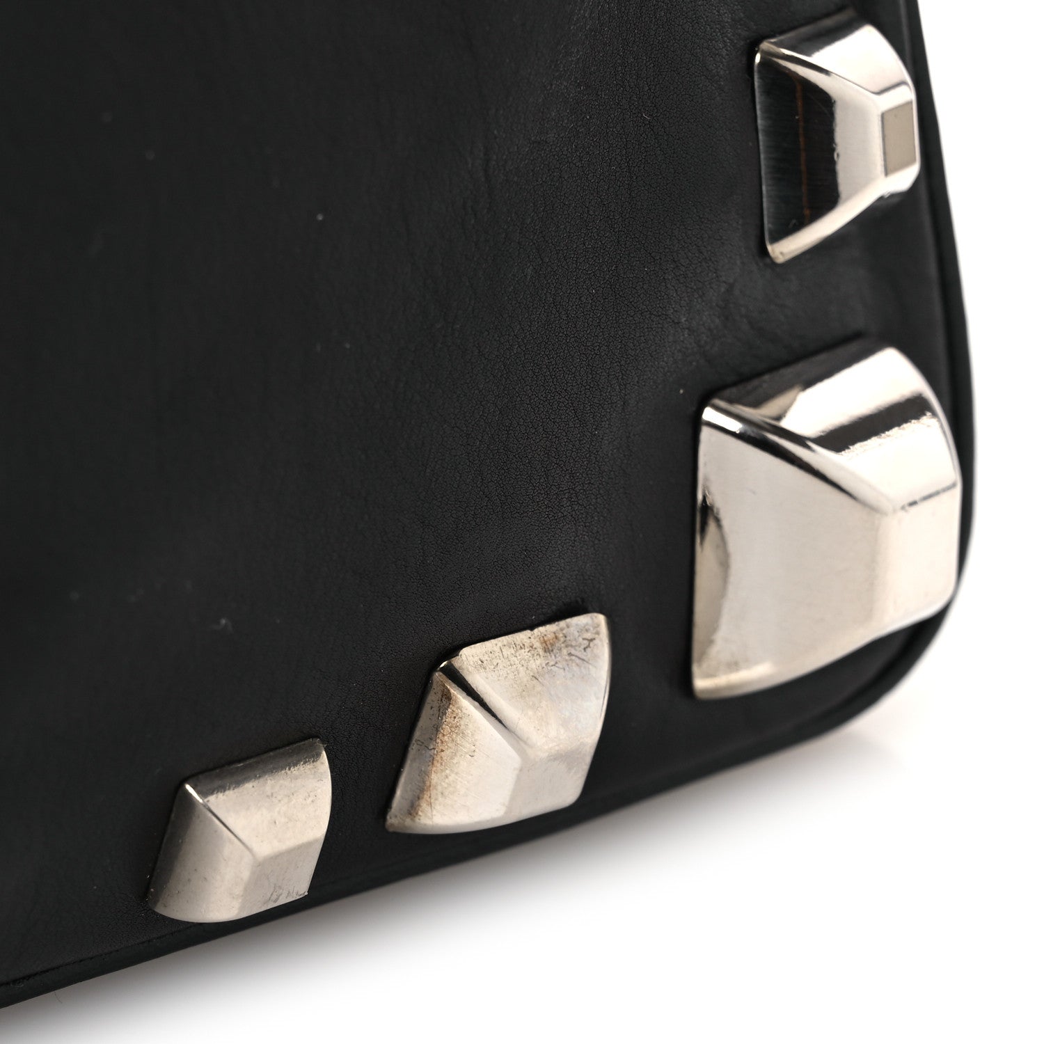 Prada Calfskin Studded Shoulder Bag Black 11 of 12