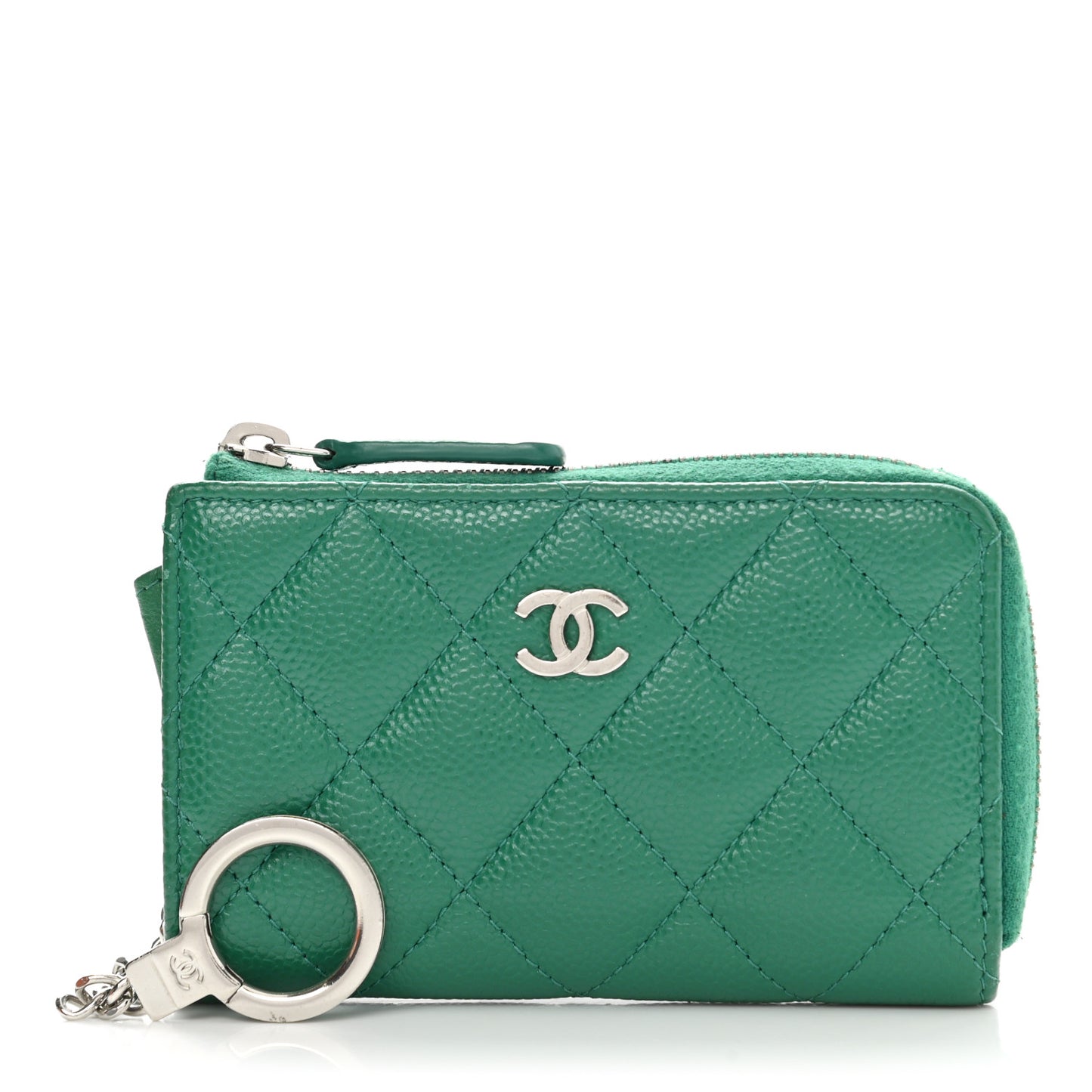Caviar Quilted Zipped Key Holder Case Green