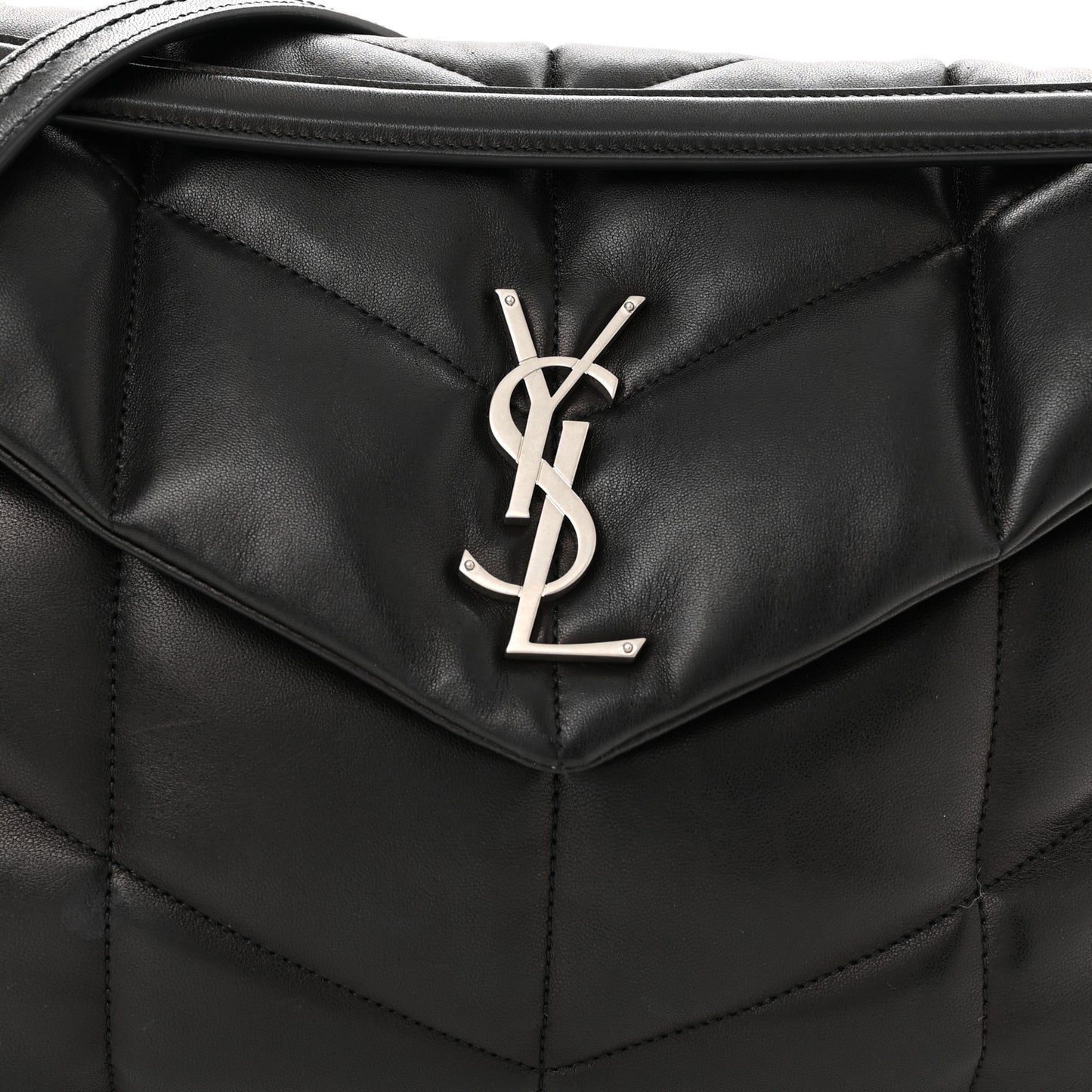 Lambskin Quilted Medium Loulou Puffer Monogram Chain Satchel Black