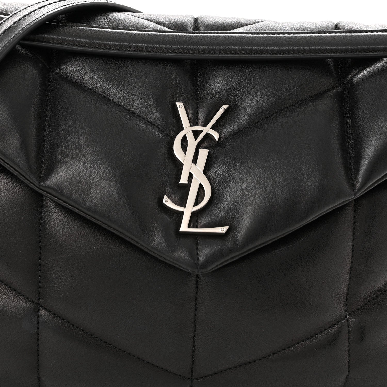 Saint Laurent Lambskin Quilted Medium Loulou Puffer Monogram Chain Satchel Black 9 of 11