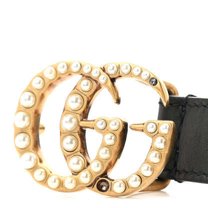 Gucci Moon Calfskin Pearl Double G 20mm Belt 100 40 Black Cream 6 of 6