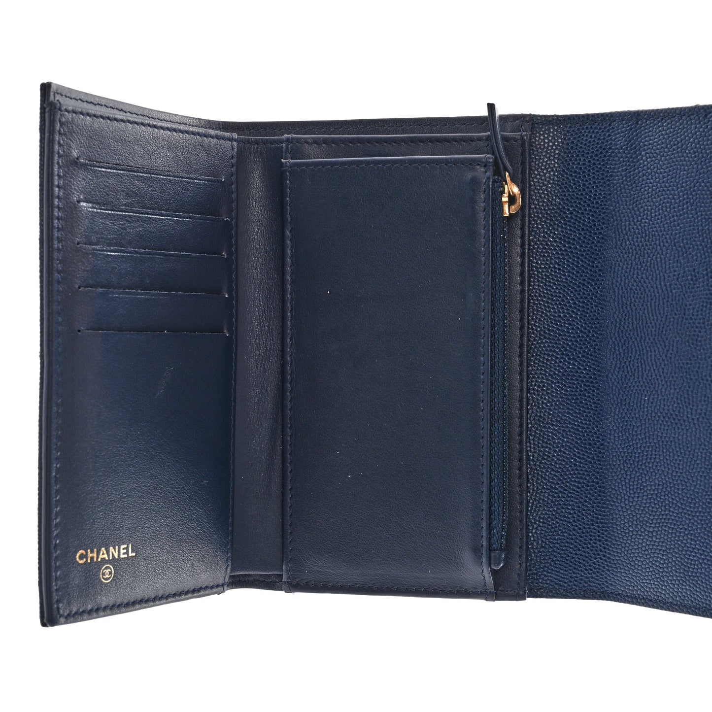 Caviar Quilted Medium Flap Wallet Dark Blue