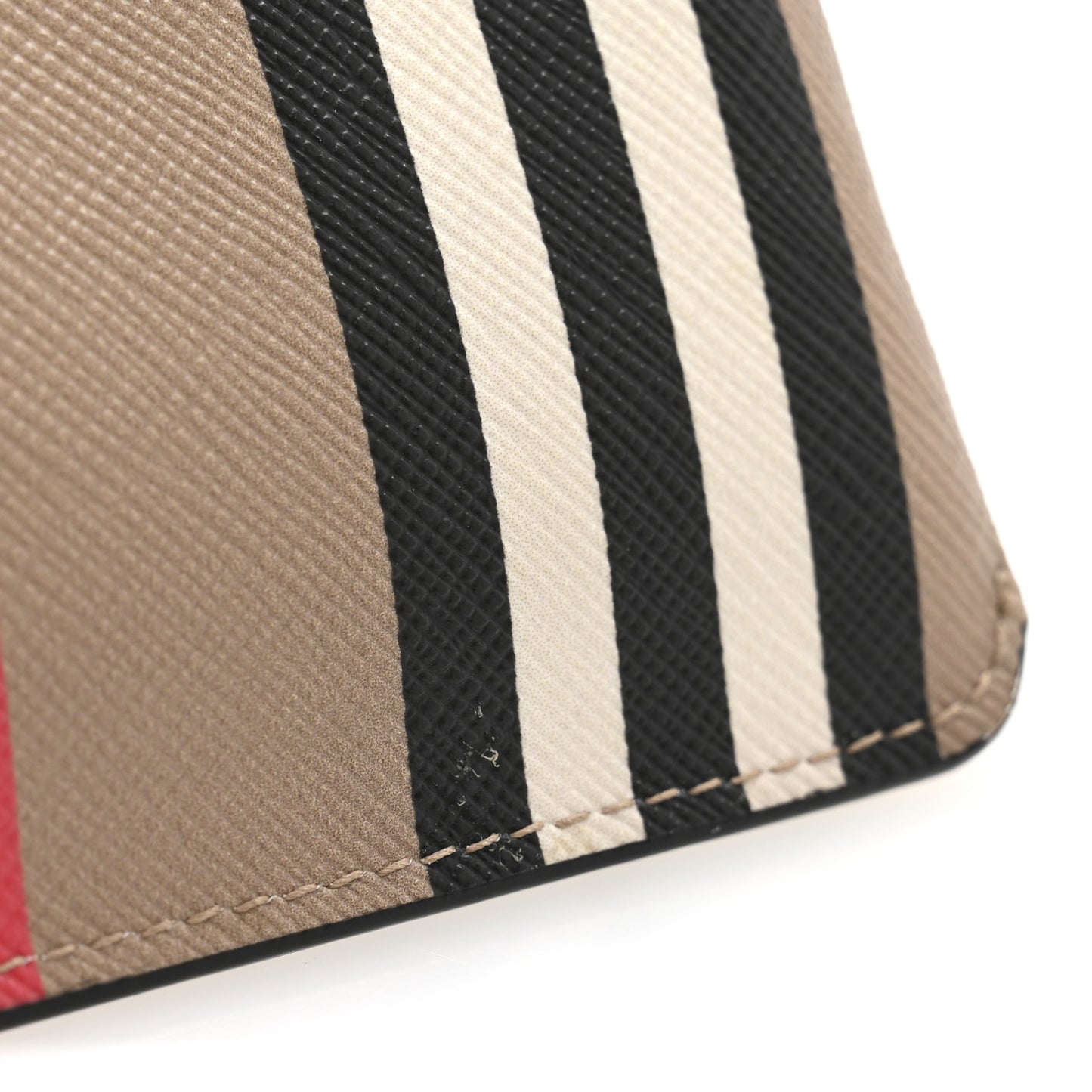 E-Canvas Calfskin Icon Stripe Zip Coin Case Archive Beige