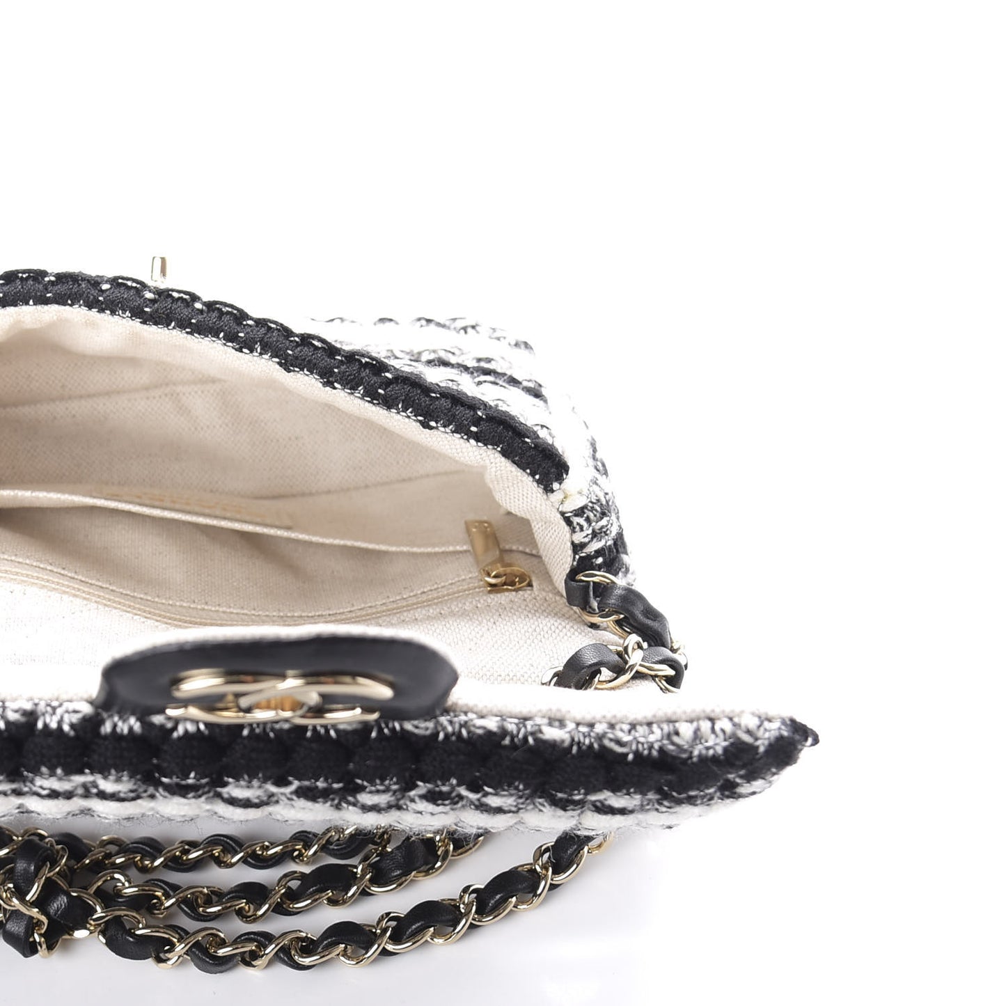 Tweed Braid Mini Flap Black White