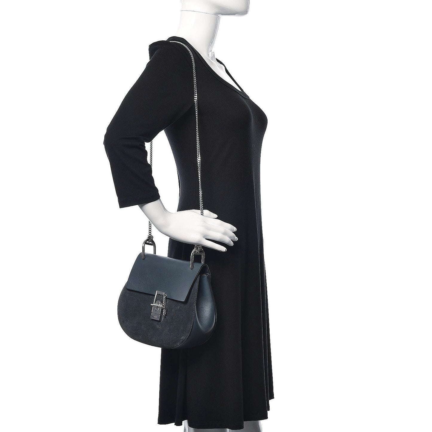 Suede Smooth Calfskin Mini Drew Shoulder Bag Cloudy Blue