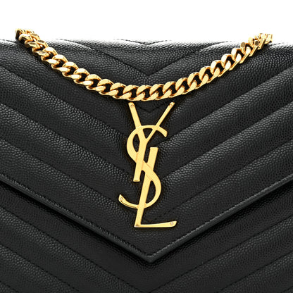 Saint Laurent Grain De Poudre Matelasse Chevron Monogram Chain Wallet Black 9 of 12