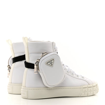 Prada Re-Nylon Gabardine Metal Triangle Logo Wheel Pouch Pocket High Top Sneakers 38 White 4 of 10