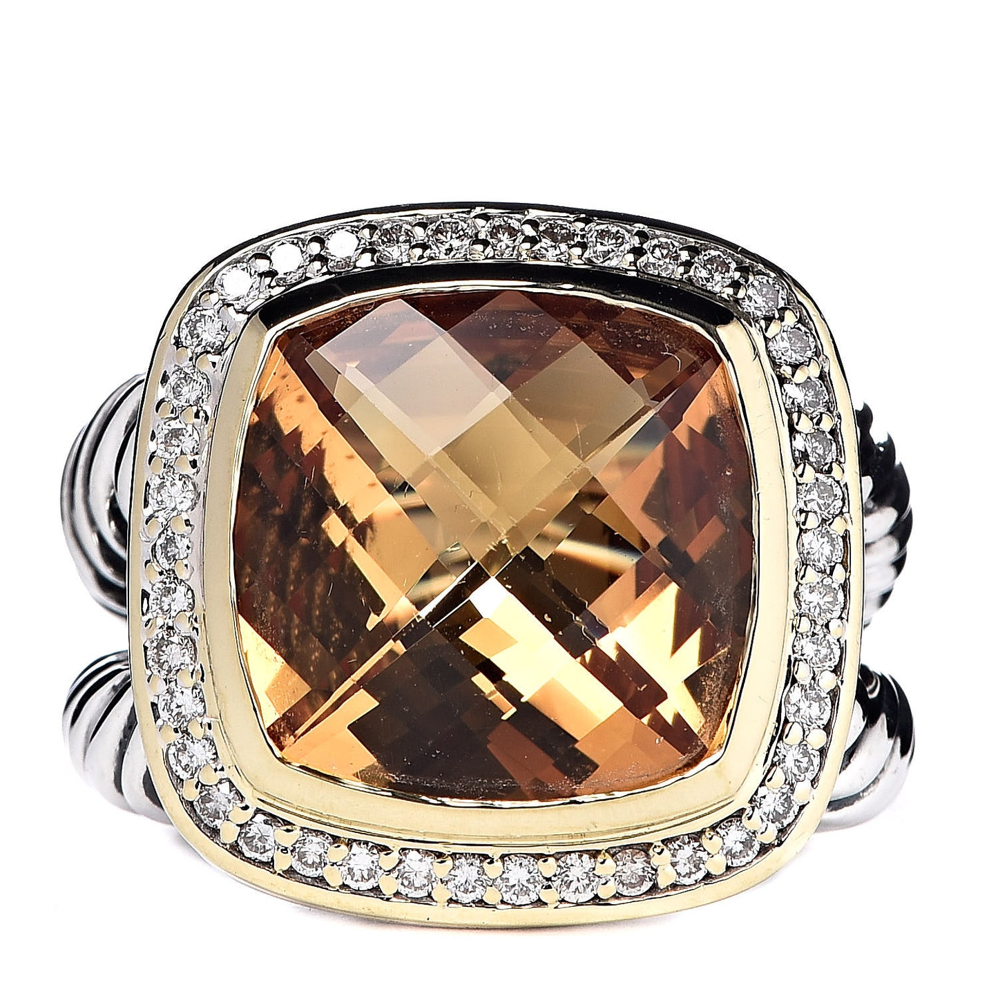 Sterling Silver 18K Yellow Gold Diamond Citrine 14mm Albion Ring 56 7.5