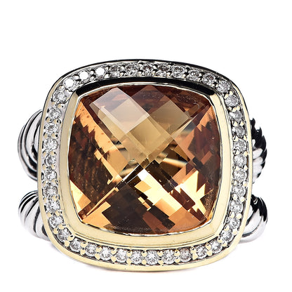 David Yurman Sterling Silver 18K Yellow Gold Diamond Citrine 14mm Albion Ring 56 7.5 1 of 5