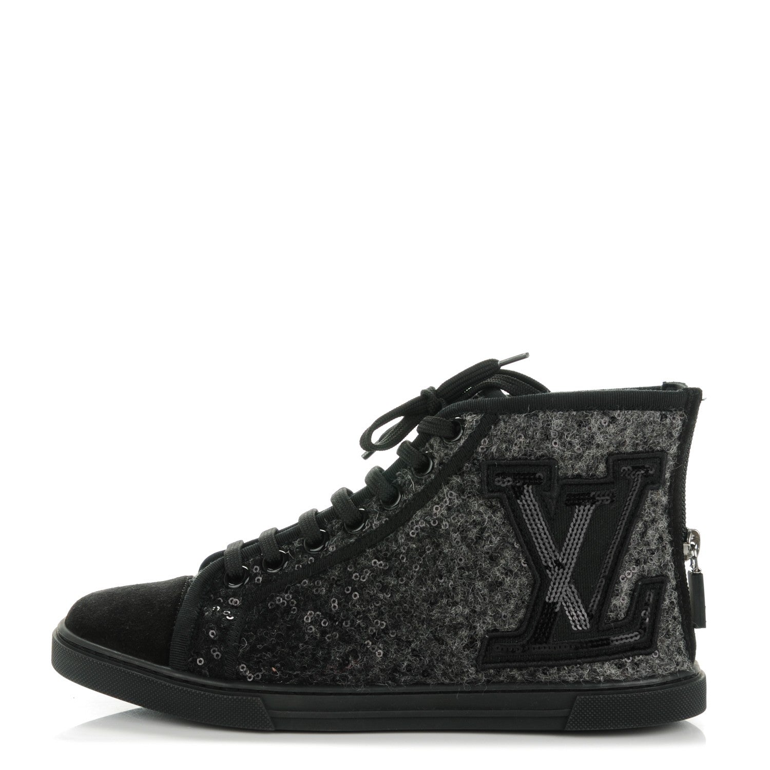 Louis Vuitton Wool Sequin Punchy High Top Sneakers 36.5 Anthracite 1 of 5